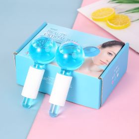 2Pcs/Box Beauty Ice Therapy Face Massage Ball Cool Compress Globes Hockey Facial Massager Crystal Glasses Ball Skin Care Tools (Color: Blue)