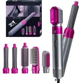 5 in 1 Curling Wand Set Professional Hair Curling Iron for Multiple Hair Types and Styles Fuchsia (Color: Fuchsia)
