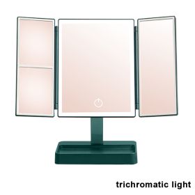 Rechargeable Foldable Makeup Mirror With LED Light 360Â° Adjust Wireless 1-3X Magnifying 3 Tone Light Desktop Vanity Table Mirror (Emitting Color: three lights2)