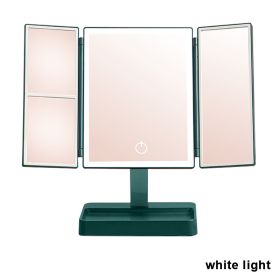 Rechargeable Foldable Makeup Mirror With LED Light 360Â° Adjust Wireless 1-3X Magnifying 3 Tone Light Desktop Vanity Table Mirror (Emitting Color: white light1)