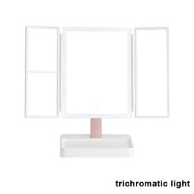 Rechargeable Foldable Makeup Mirror With LED Light 360Â° Adjust Wireless 1-3X Magnifying 3 Tone Light Desktop Vanity Table Mirror (Emitting Color: three lights)