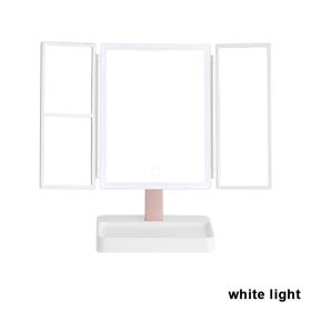 Rechargeable Foldable Makeup Mirror With LED Light 360Â° Adjust Wireless 1-3X Magnifying 3 Tone Light Desktop Vanity Table Mirror (Emitting Color: white light)